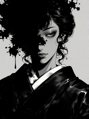 A Black And White Digital Illustration In A Manga Or Anime S... — Stable Diffusion AI Prompt: a black and white digital illustration in a manga or anime style. The central fi...