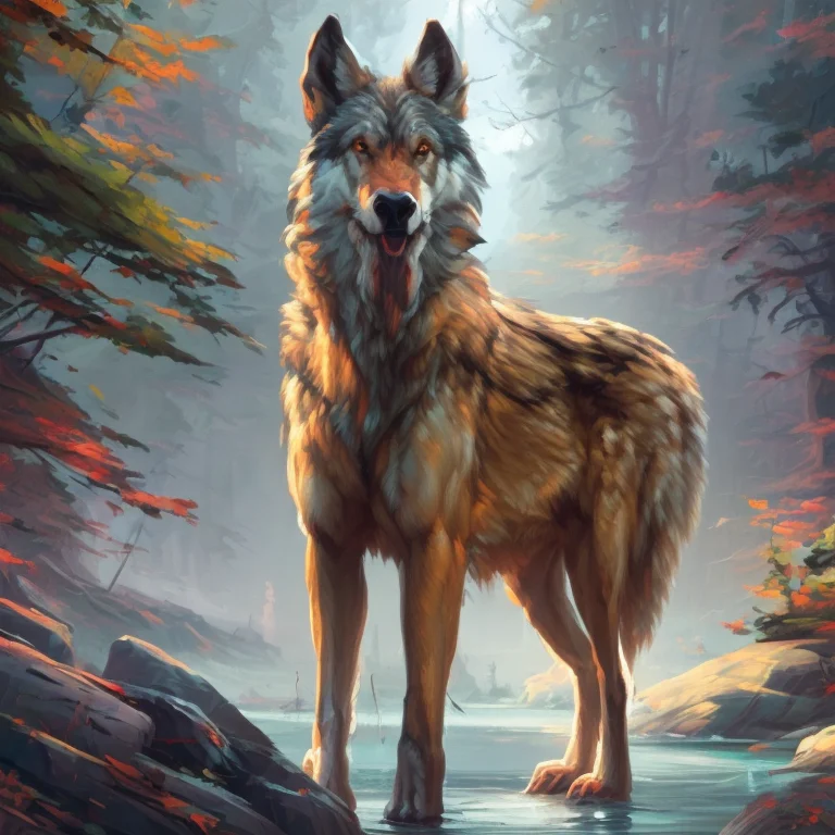Scg768-nebula, A Wolf Standing On A Rock In The Forest. Wolf...