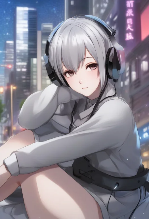 No Humans, Bob Cut, Silver Hair, Hair Ornament, Apron, Headp...