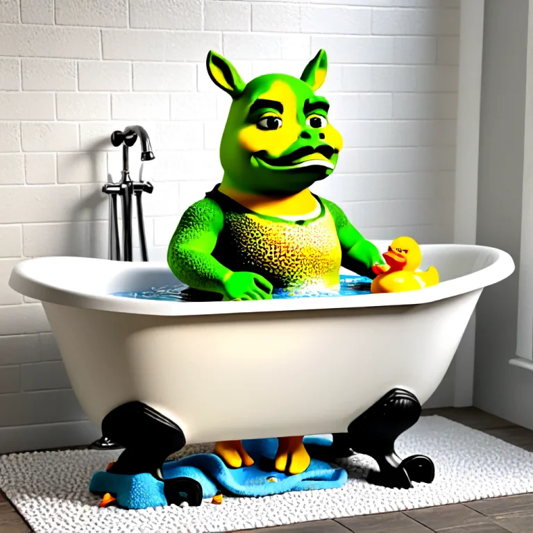 Intricate, Detailed, Shrek Taking A Bath In A Small Clawfoot...