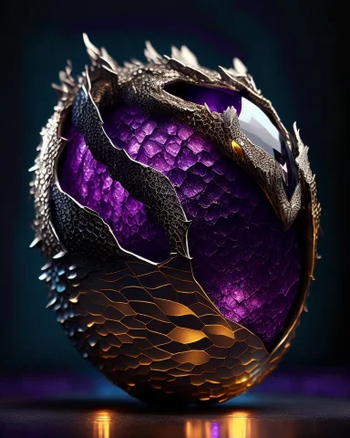 Crystalline Rock Forms Dragon Egg With Silver And Gold Metal... — Stable Diffusion AI Prompt: crystalline rock forms dragon egg with silver and gold metal dragon scale half-s...