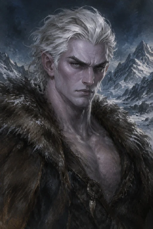 A Stern, Imposing Male Fantasy Human With Pale Lavender-gray...