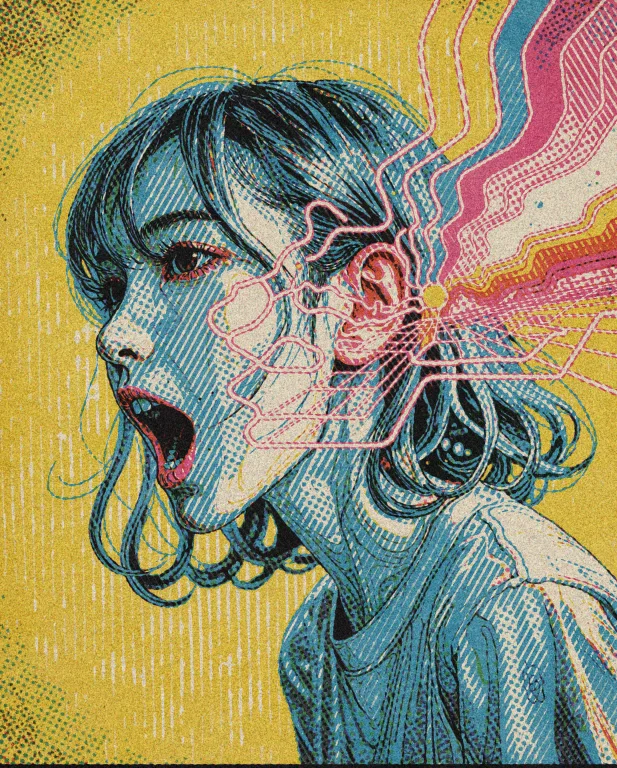 A Human Head Rendered In Vaporwave Illustration Style. The F...