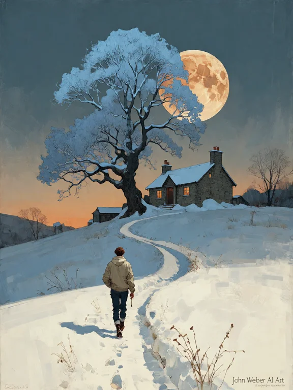 Bradhamel Art Style. A Solitary Figure Walks Along A Winding...