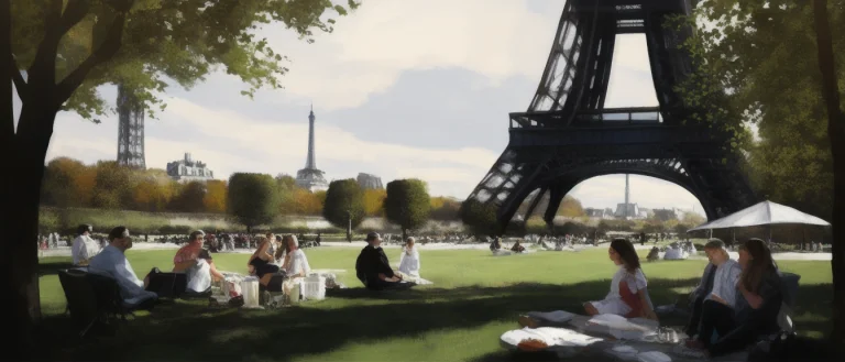 Lorawondersstyle1, A Painting Of People Sitting In A Park Ne...