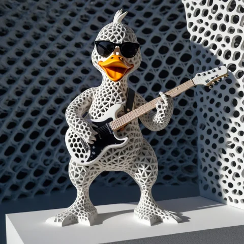 A Statue Of A Duck, Sunglasses, Playing Electric Guitar, Roc... — SDXL AI Prompt: a statue of a duck, sunglasses, playing electric guitar, rocking out, concert st...