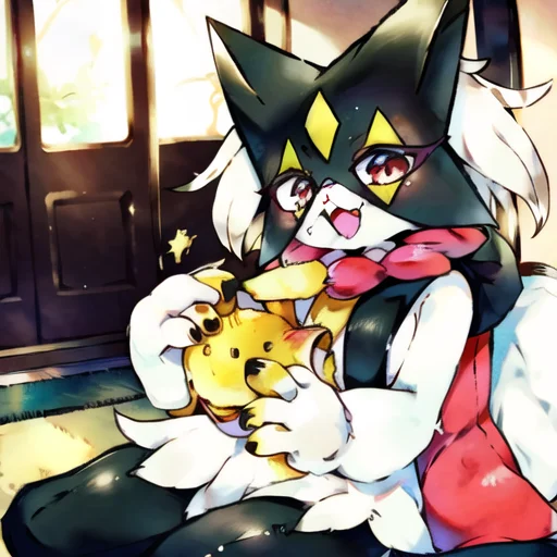 Meowscarada, Eating A Hamburger, Nom Hamburger, Yellow Fur,...