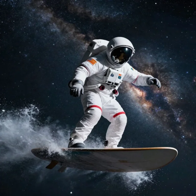 A Astronauts On A Surfboard Riding The Milky Way In Space