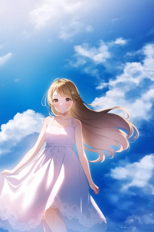 1girl, Long Hair, Dress, Lace, Day, Clouds Lorahanakostyle1