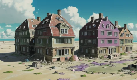 Howlbgs, Scenery, Anime Screencap, Sea Of Decay, Birdseye Vi... — Stable Diffusion AI Prompt: howlbgs, scenery, anime screencap, sea of decay, birdseye view, (post-apocalypti...