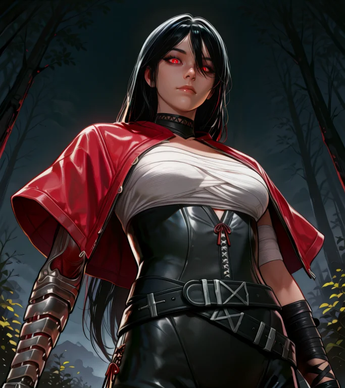 Knaixl,black Hair,choker,red Eyes, Looking At Viewer,capelet...