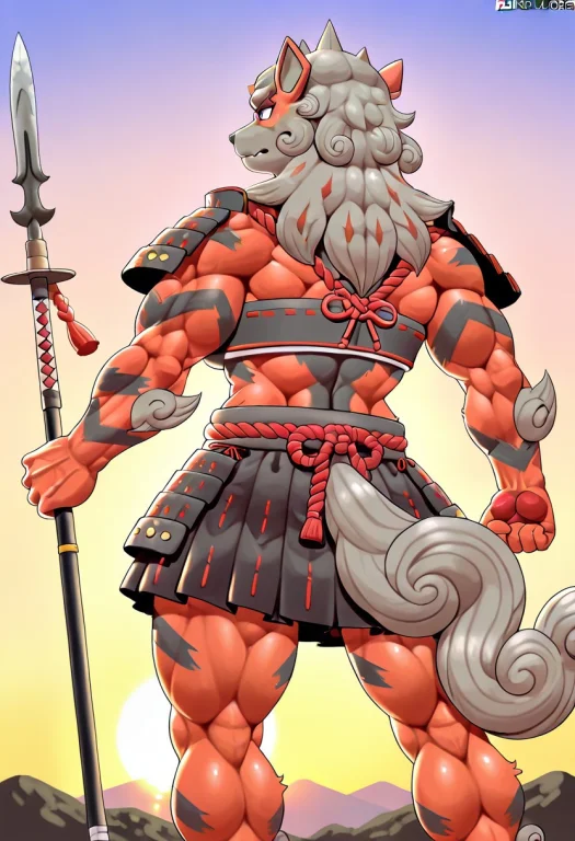 1girl, Solo, Anthro, Furry, Hisuian Arcanine, Muscular Femal...