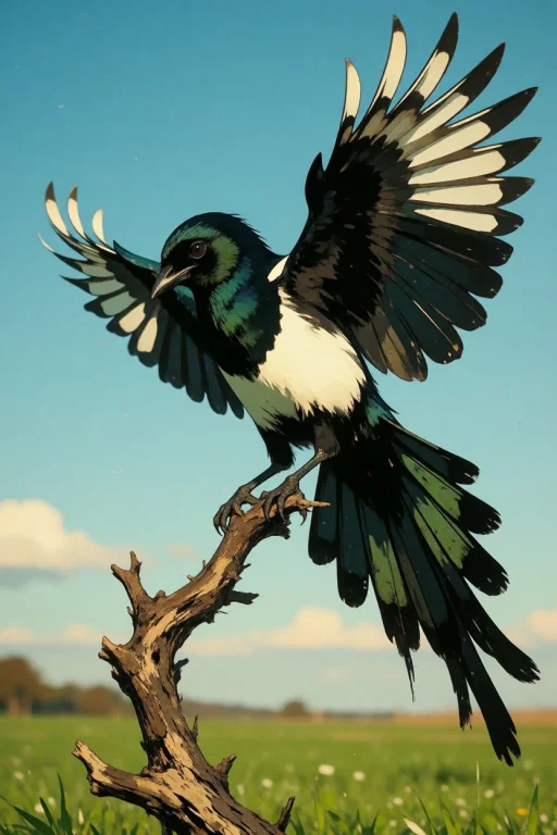 Nature, A Eurasian Magpie Flaring To Land On A Wind-bent Haw...