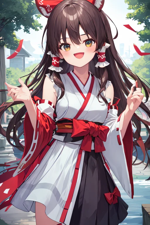 Best Quality, 1girl, Solo, Reimu Hakurei, Miko, Brown Hair,...