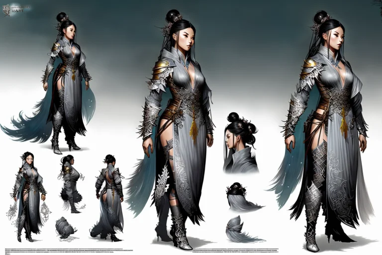 Concept Character Reference Sheet Of A Chinese Female Warrio...