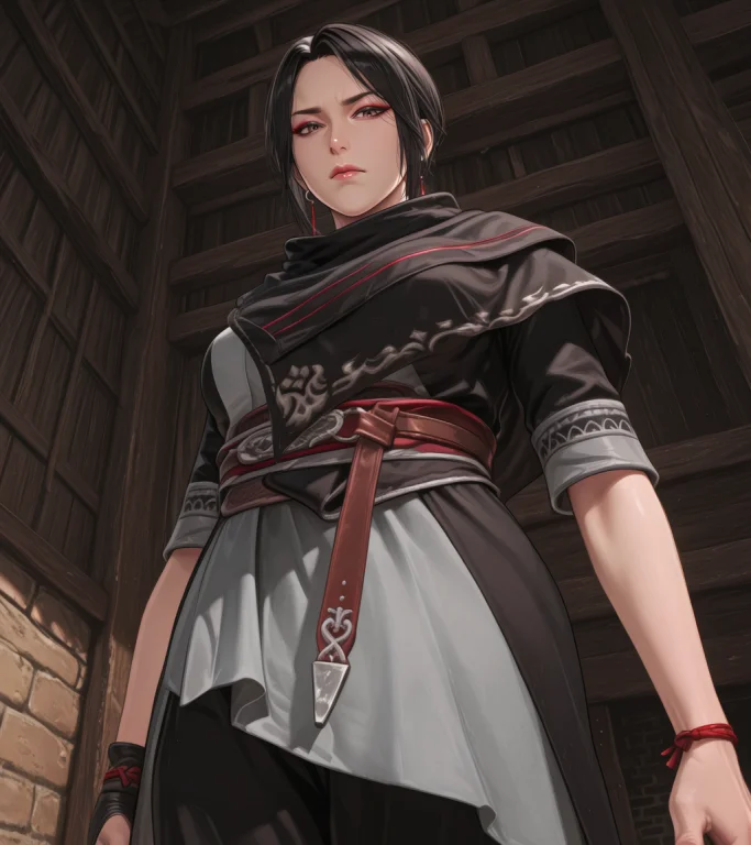 Zhuhexl,black Hair,makeup,brown Eyes,serious, Robe,red Earri...