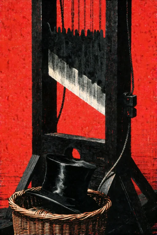 Broadside Print, A Tall Black Guillotine Standing Alone On A...
