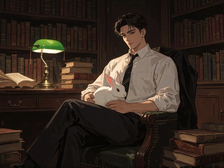 Dark Academia Aesthetic Image Of A Broad 27-year-old Man Sit...