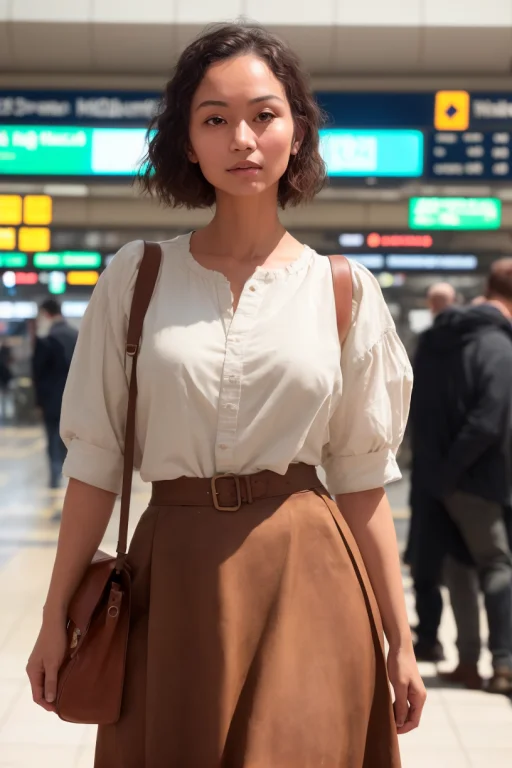 Half Body Photo, Caucasian Woman At Train Station, Makeup, K...
