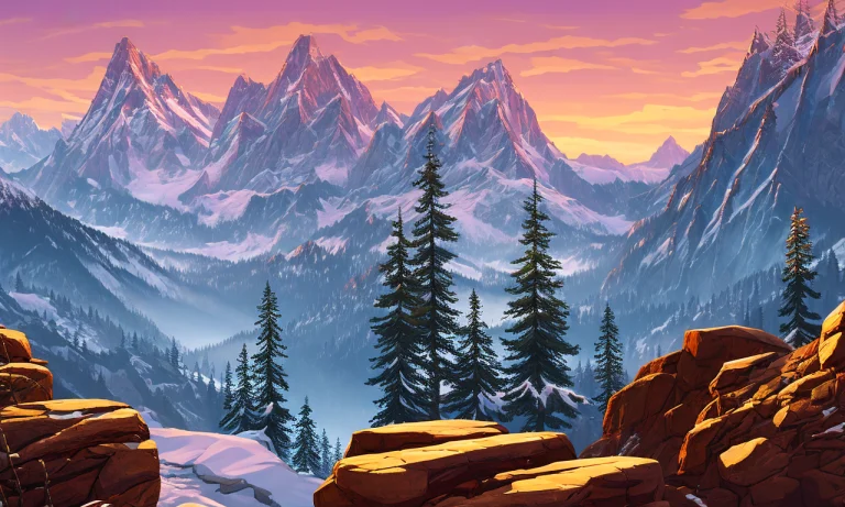 A Landscape Painting Of Dawn Over The Rocky Mountain Cliffs...