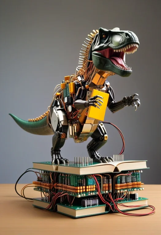 Transistors, T Rex, T Rex Holding Book, Sitting On Cube,