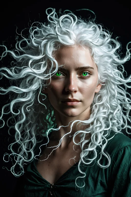A Portrait Of A Wind-touched Hair Elemental Woman, Luminous...