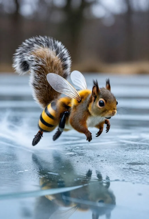 A Fluffy Squirrel Riding On The Back Of A Large Honeybee, So...