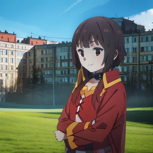 1girl, Megumin, Konosuba, Smiling, Ebenya, Russian City, Mas...