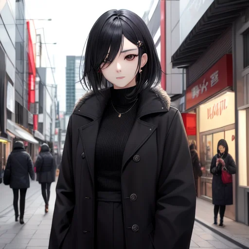Cyberpunk, Japanese Girl, Black Eye And Black Hair, In City...