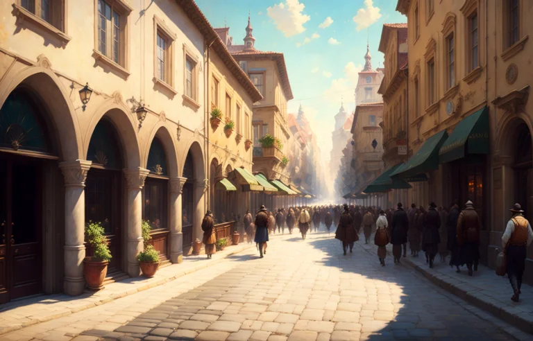 City Street, Surikov Artist, 8k, Sunny Background, Realistic...