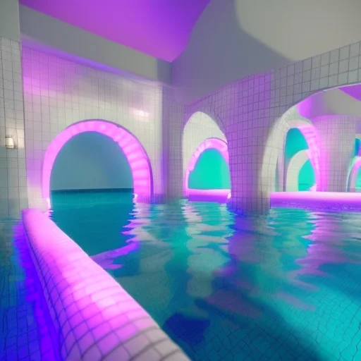 Scrpoolrooms Arches Lit With Purple And Green Neon Lights, W...