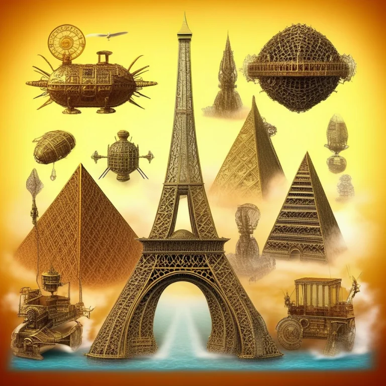 A Lattice Structure Of Eiffel Tower, Surrounded By Steam Pun...