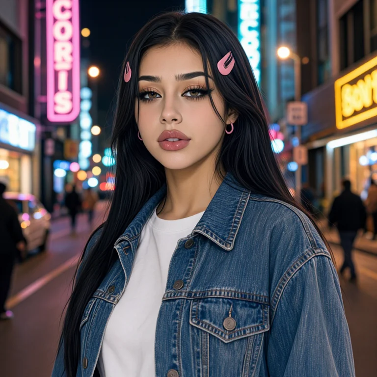 Sura, A Young Woman In A White T-shirt And Denim Jacket On A...