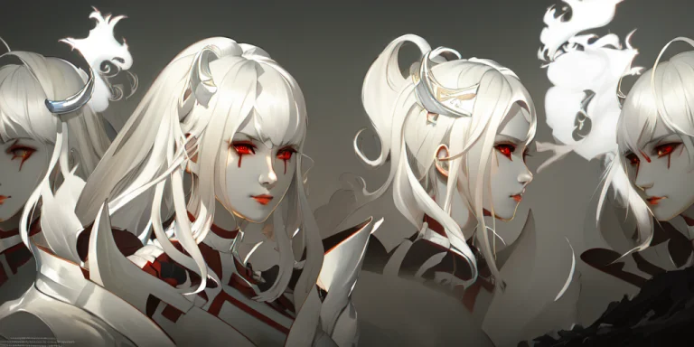 Turnaround Of Devilksm, White Hair, Plain Grey Background, D...