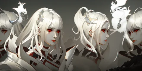 Turnaround Of Devilksm, White Hair, Plain Grey Background, D... — Stable Diffusion AI Prompt: turnaround of devilksm, white hair, plain grey background, digital painting, art...