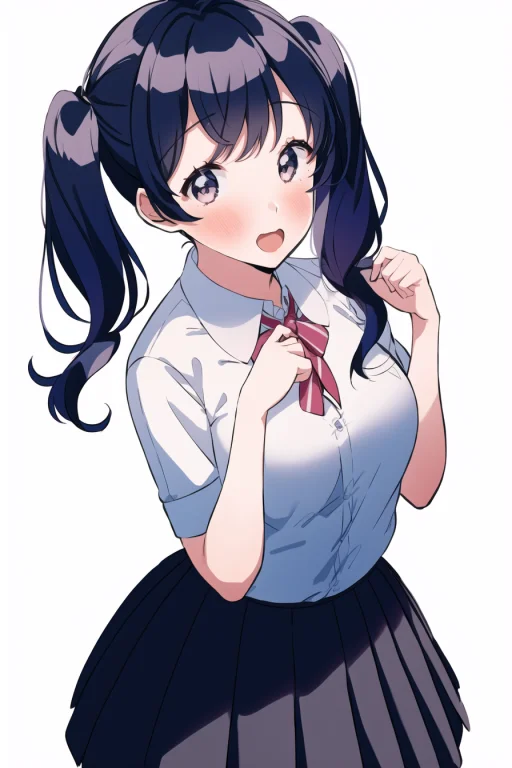 1girl, Upperbody, Twintails, Collared Shirt, Pleated Skirt,...