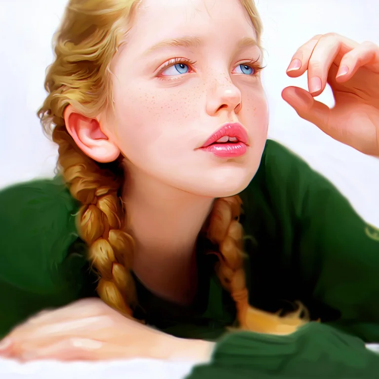 This Is A Digital Painting Of A Young Girl With Fair Skin An...
