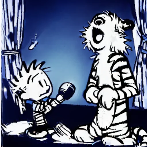 A Cartoon Boy And Cartoon Tiger Singing Loracalvinandhobbes1