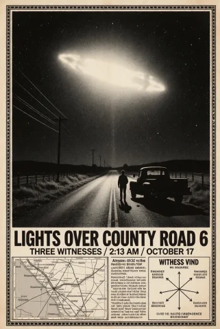 Broadside Poster, Grn32,strange 1970s Investigative Broadsid... — Stable Diffusion AI Prompt: broadside poster, grn32,Strange 1970s investigative broadside reading "LIGHTS OV...