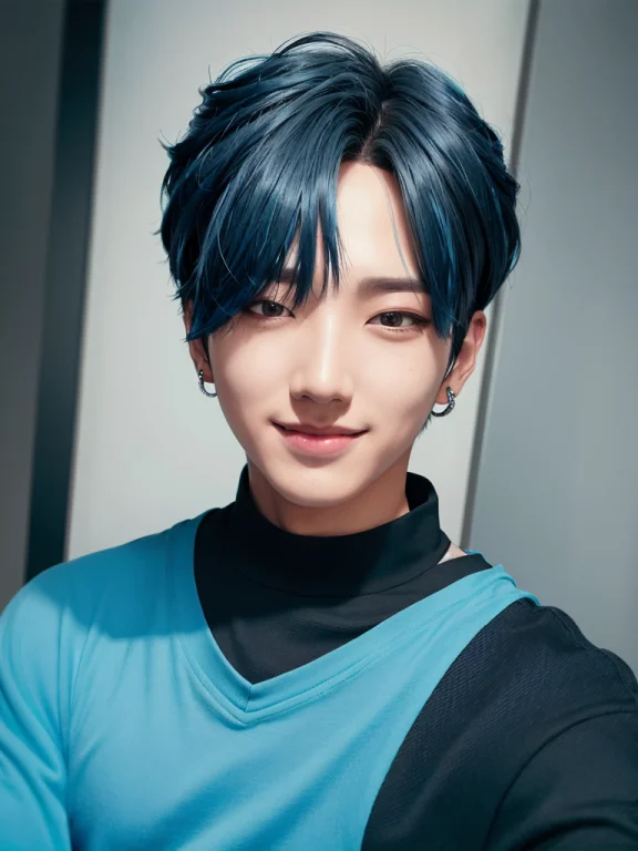 Selfie512 Of A Man , Black Shirt1.3,blue Hair1.2, Kpop Boy,...