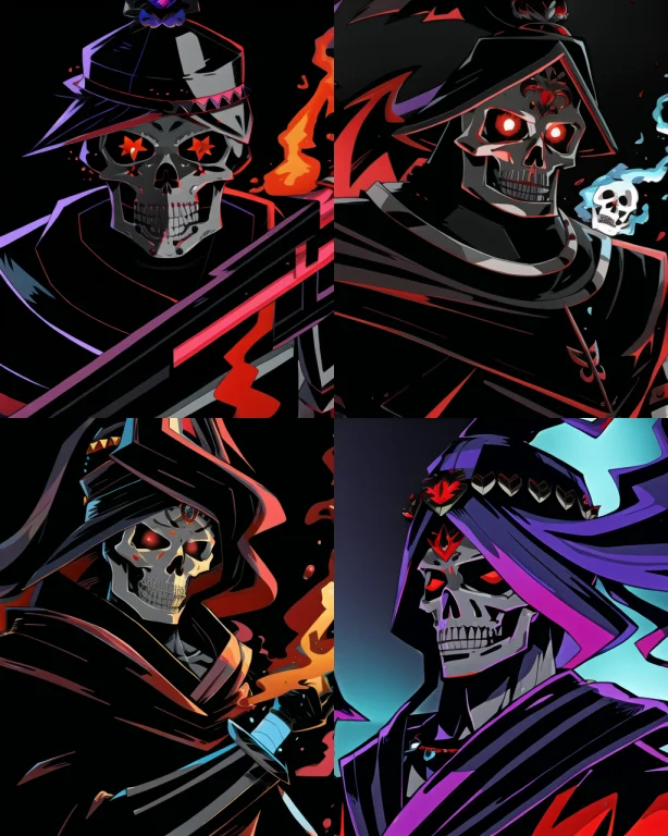 Undead Skeleton, Creepy, Hades-8500, Cartoon, Flaming Eyes,...