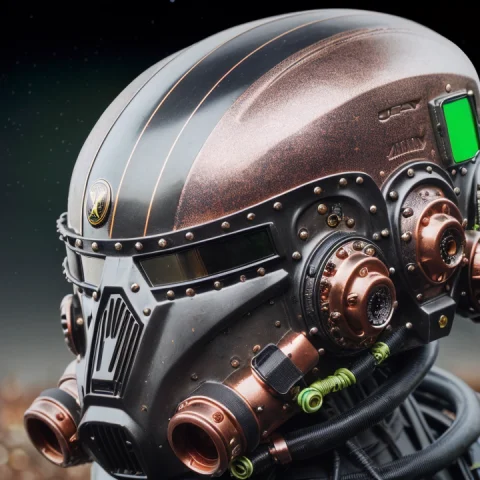 Hypernetdr0ne11 1950s Technology Weared Out Copper Plated Ti... — Stable Diffusion AI Prompt: 1950's technology weared out copper plated titanium and mate black dirty humano...
