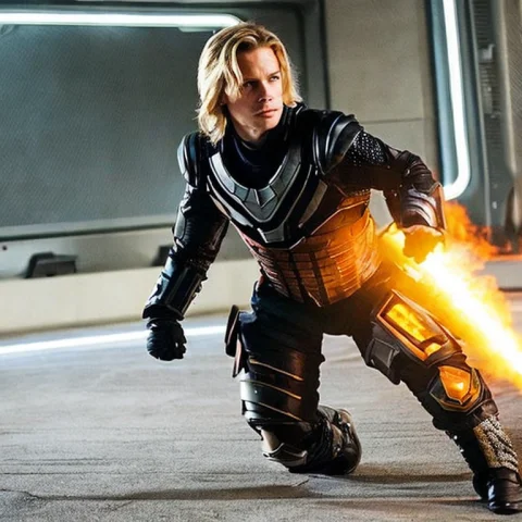 A Photo Of 24 Year Old Erik Von Detten With Blonde Hair As A... — Stable Diffusion AI Prompt: A photo of 24 year old Erik Von Detten with (blonde hair) as a royal space warri...