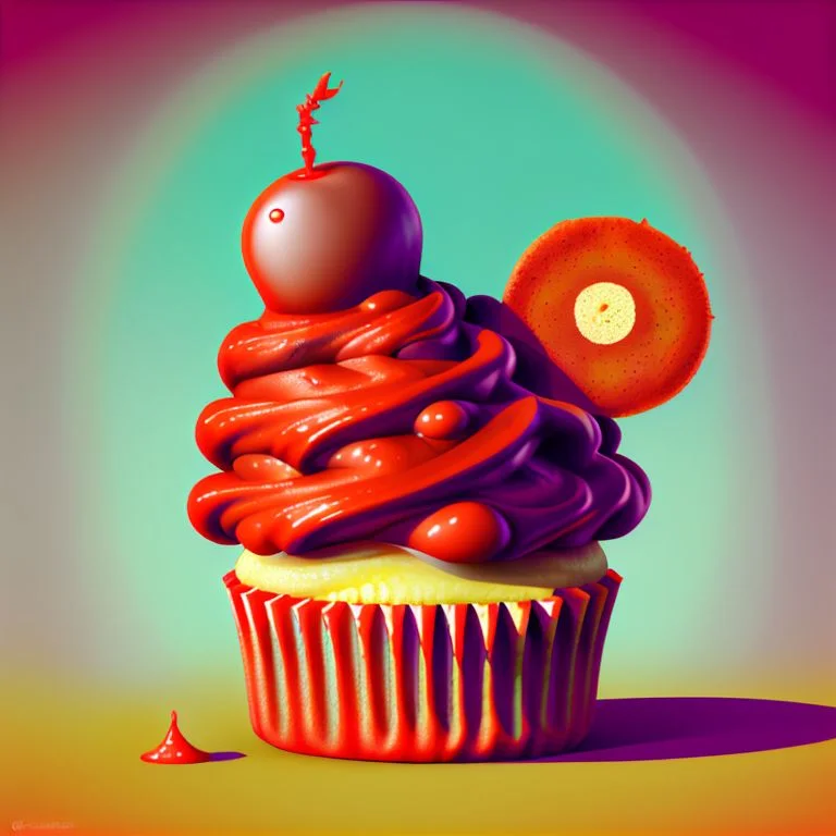 Foodcrit, Cupcake With Big Red Teeth And Rainbow Frosting