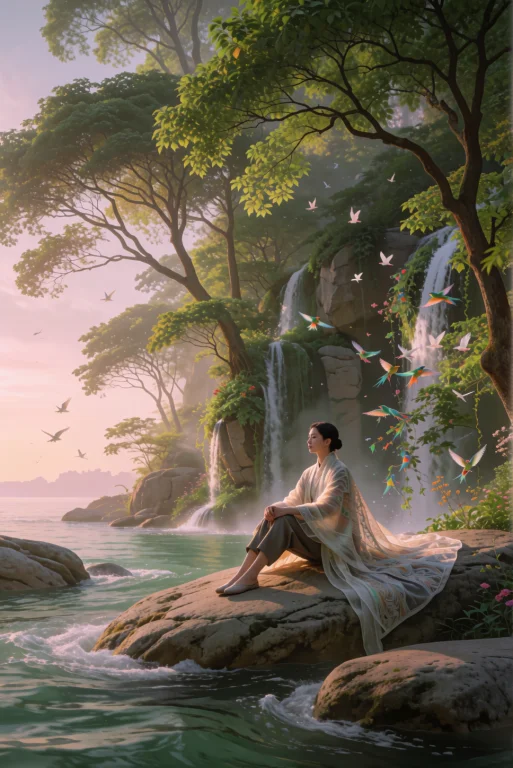A Solitary Figure Rests In Quiet Reflection Beside Gentle Em...