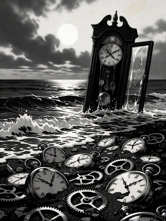 A Black And White Digital Illustration In A Surreal Style. A...