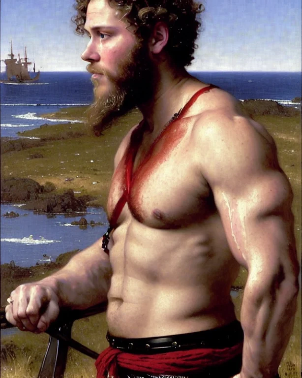 A Portrait Of A Muscular Attractive Sks Man As Viking, Bushy...