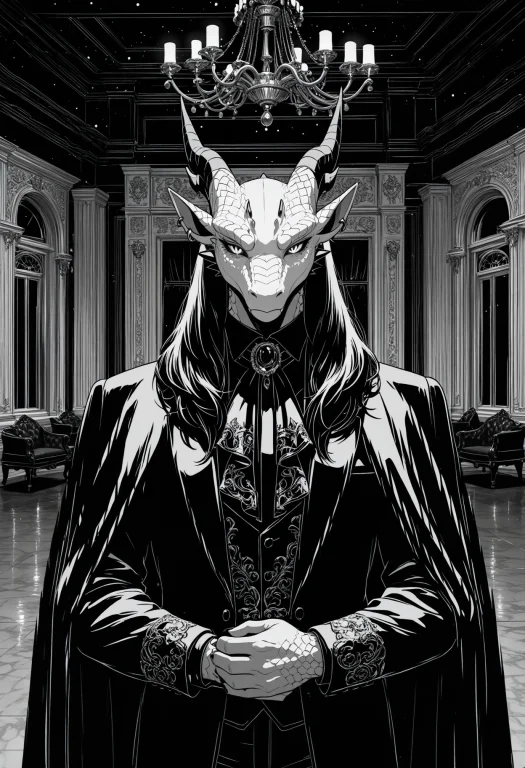 Solo, Best Quality,black And White, Da0klfe, Furry, Anthro,...