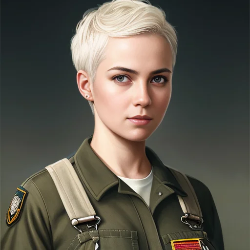 Portrait Of A Military Engineer Woman With Short White Hair,...
