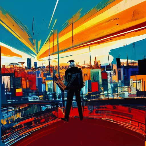 Portrait Of Man Screaming, Mustache, Abstract Cityscape, Exp...